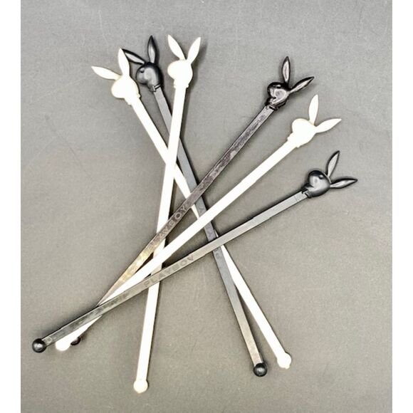 Six VTG Playboy Swizzle Sticks One Tahitian Bar Castaways Stick MCM Bar - Picture 1 of 7